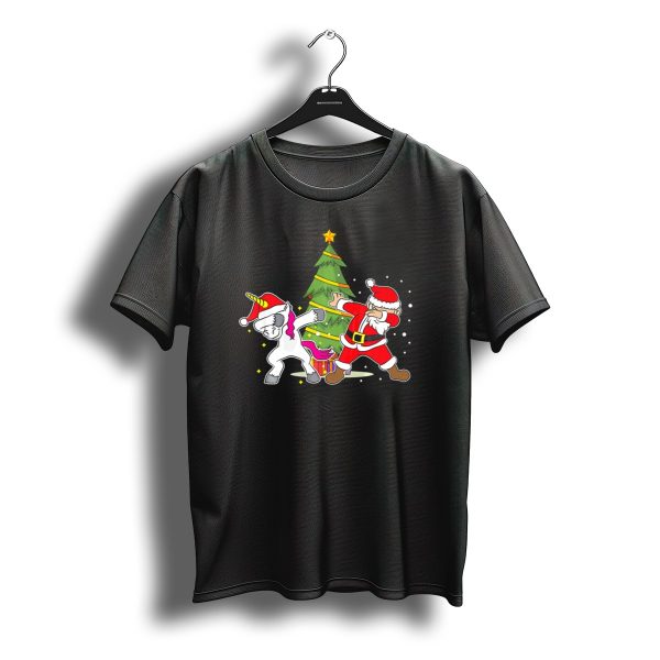 Dabbing Unicorn Xmas Christmas Santa Dance By Tree T Shirt t shirt 1