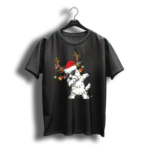 Dabbing Westie Dog Christmas Lights Santa Hat Reindeer Antlers T-Shirt