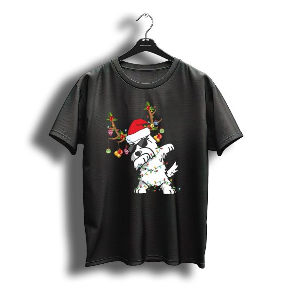 Dabbing Westie Dog Christmas Lights Santa Hat Reindeer Antlers T Shirt t shirt 1