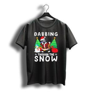 Dabbing Zebra Santa With Snowman And Christmas Trees Through The Snow T-Shirt