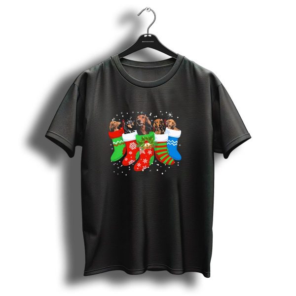 Dachshund Christmas Dog In Festive Stockings T Shirt 1 t shirt 1