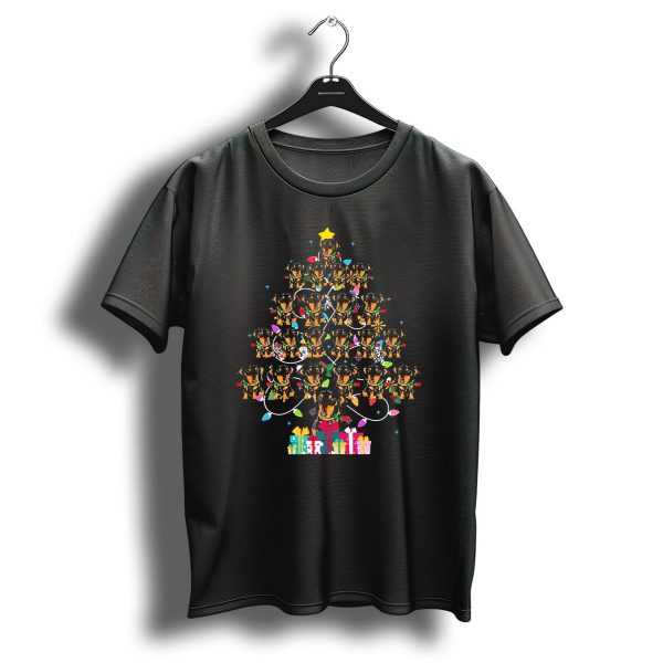 Dachshund Christmas Tree Lights Festive Holiday Fun T Shirt 1 t shirt 1