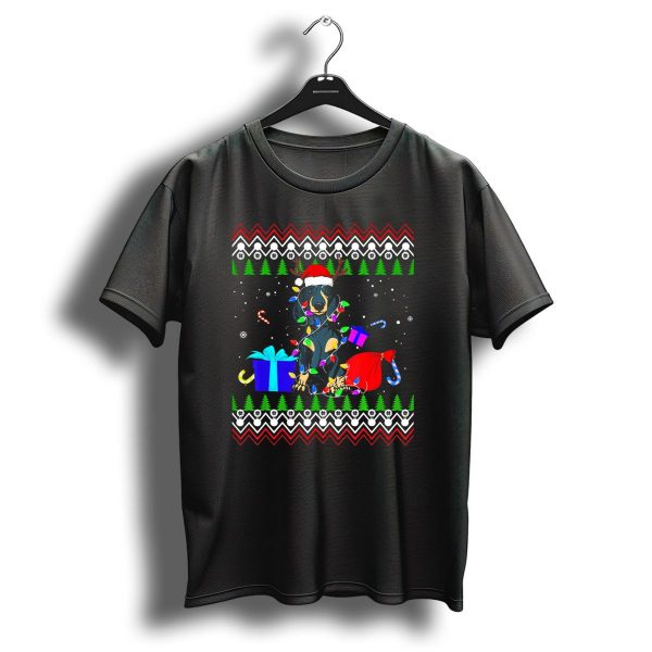 Dachshund Christmas Tree Lights Santa Hat Gifts Reindeer Antlers Snowflakes T Shirt 1 t shirt 1