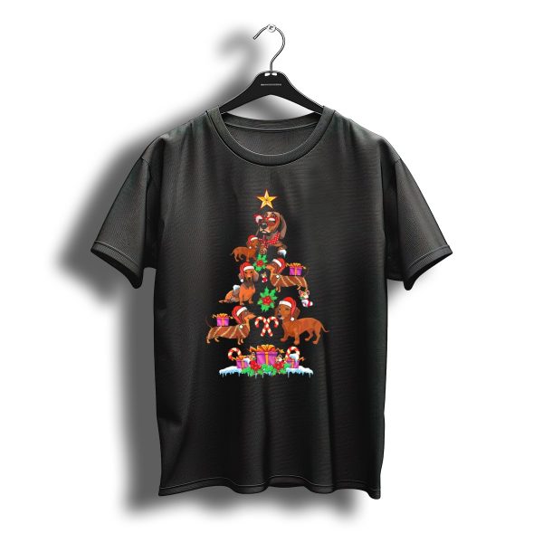 Dachshund Christmas Tree With Santa Hats And Presents T Shirt t shirt 1