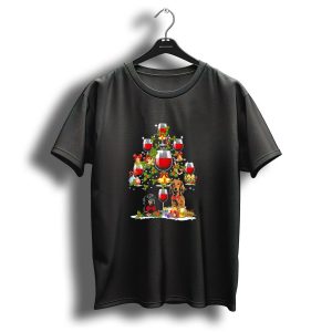 Dachshund Christmas Wine Glass Tree With Presents And Bells T Shirt