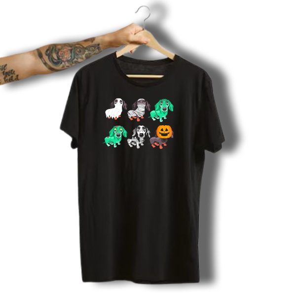 Dachshund Halloween Costumes Ghost Mummy Frankenstein Skeleton Pumpkin T Shirt t shirt 1 1