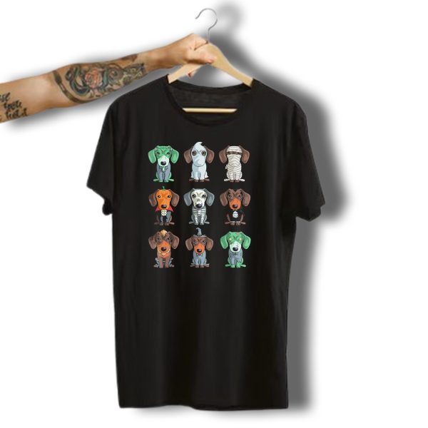 Dachshund Halloween Funny Weiner Frankenstein Ghost Mummy Pumpkin Skeleton Vampire Wizard T Shirt t shirt 1