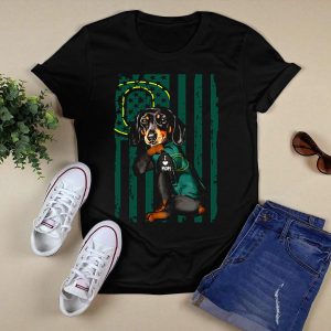 Dachshund I Love Mom Oregon Ducks American Flag T-Shirt