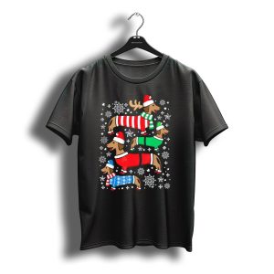 Dachshund Merry Christmas Reindeer Santa Snowflake Stars Weiner Ugly T-Shirt