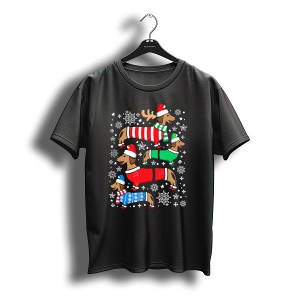 Dachshund Merry Christmas Reindeer Santa Snowflake Stars Weiner Ugly T Shirt t shirt 1