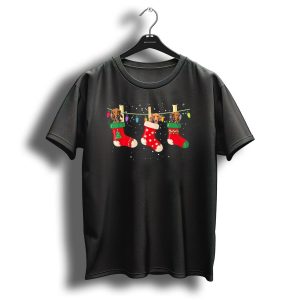 Dachshund Puppies In Christmas Stockings With Festive Lights Snowflakes T Shirt