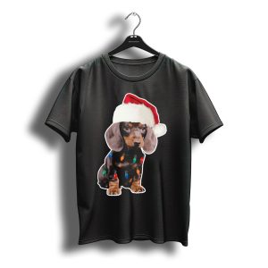 Dachshund Puppy With Santa Hat And Christmas Lights T-Shirt