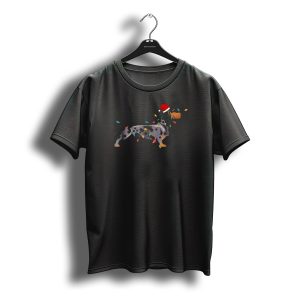Dachshund Santa Hat Brown Dapple Christmas Lights T-Shirt