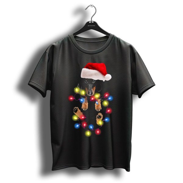 Dachshund Santa Hat Christmas Lights In Pocket Festive Holiday Puppy T Shirt 1 t shirt 1