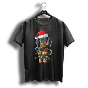 Dachshund Santa Hat Christmas Tree Lights Pup T Shirt