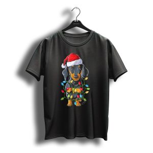 Dachshund Santa Hat Christmas Tree Lights Pup T-Shirt