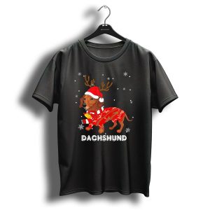Dachshund Santa Hat Reindeer Sweater Christmas Snowflakes T Shirt