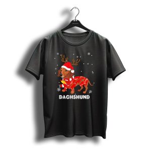 Dachshund Santa Hat Reindeer Sweater Christmas Snowflakes T-Shirt