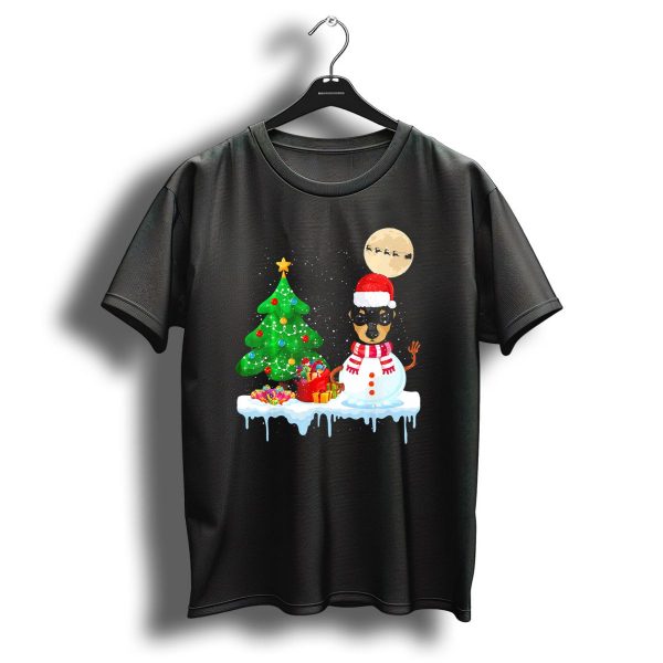 Dachshund Snowman Christmas Tree Santa Hat Full Moon Sleigh T Shirt 1 t shirt 1