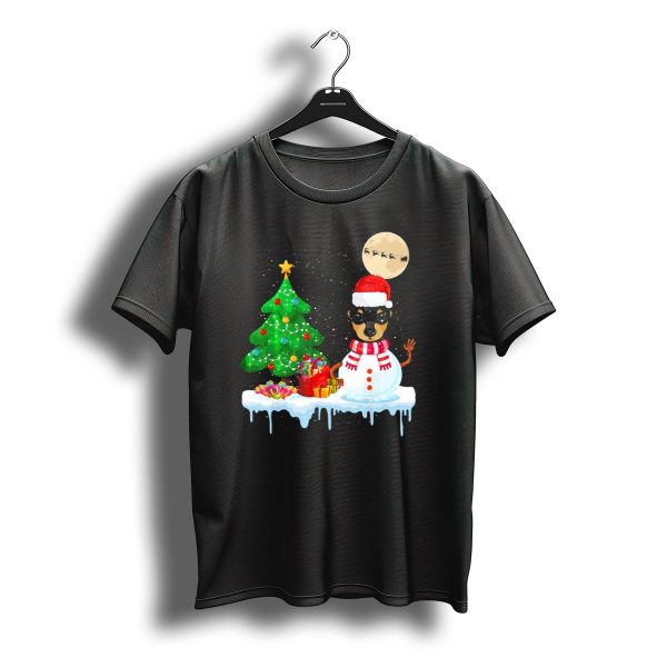 Dachshund Snowman Christmas Tree Santa Hat Full Moon Sleigh T Shirt t shirt 1
