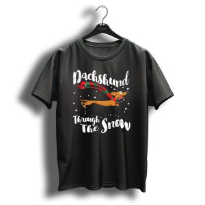 Dachshund Through The Snow Christmas Scarf Dog Running T-Shirt