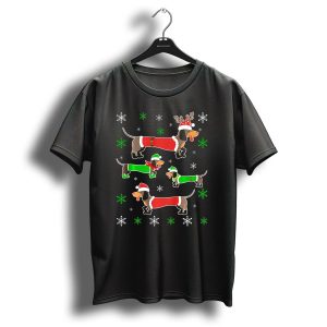 Dachshund Ugly Christmas Costume Reindeer Santa Snowflakes T Shirt