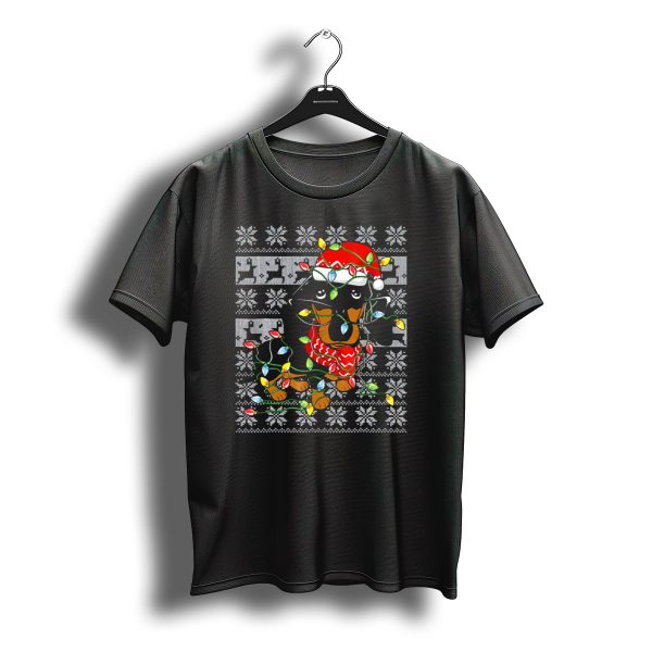 Dachshund With Santa Hat Christmas Lights T Shirt t shirt 1