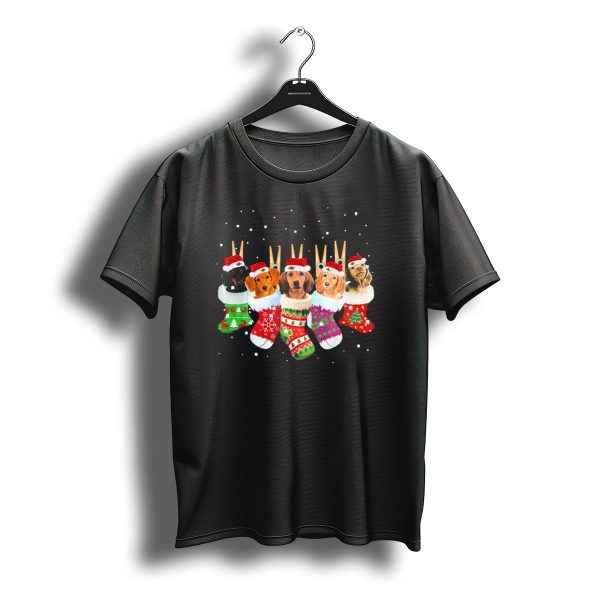 Dachshunds In Santa Hats Inside Colorful Christmas Socks T Shirt t shirt 1