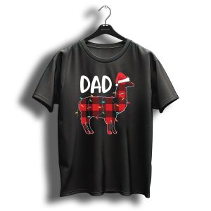 Dad Llama Christmas Red Plaid Santa Hat Lights T Shirt