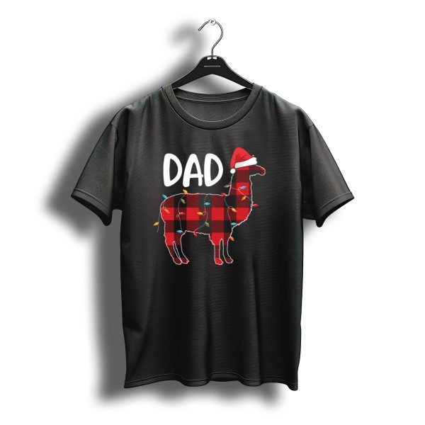 Dad Llama Christmas Red Plaid Santa Hat Lights T Shirt t shirt 1