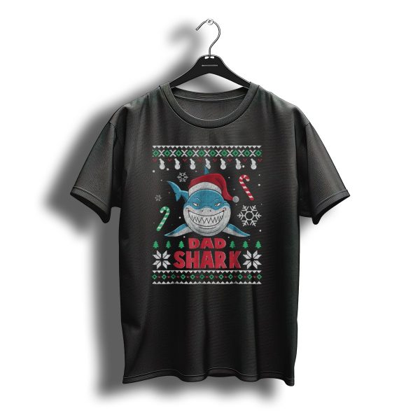 Dad Shark Ugly Christmas Sweater Santa Hat Candy Canes Snowflakes T Shirt t shirt 1