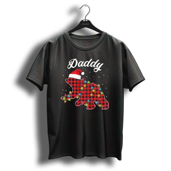 Daddy Bear Buffalo Plaid Christmas Lights Santa Hat T Shirt 1 t shirt 1