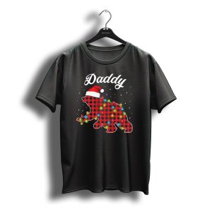 Daddy Bear Buffalo Plaid Christmas Lights Santa Hat T-Shirt