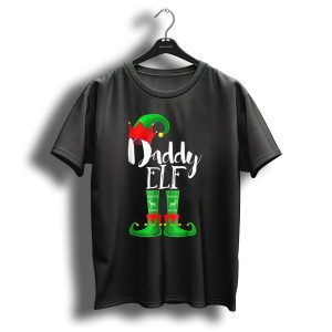 Daddy Elf Christmas Hat And Boots With Festive Green Socks T-Shirt