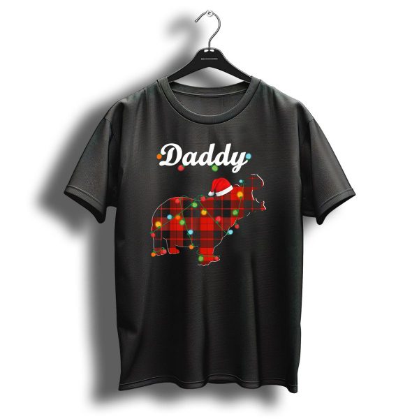 Daddy Red Plaid Hippopotamus Christmas Lights Santa Hat T Shirt 1 t shirt 1