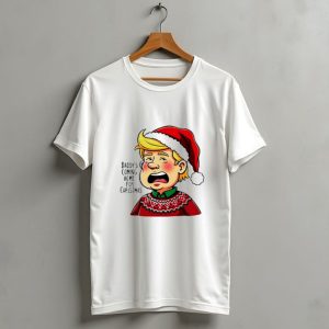 Daddys Coming Home For Christmas 2024 Santa Hat Sweater Cartoon T Shirt