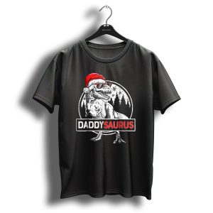 Daddysaurus Dinosaur Christmas Rex With Santa Hat And Sunglasses T Shirt