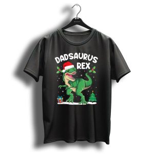 Dadsaurus Rex Santa Hat Christmas Tree Snowflakes T Shirt