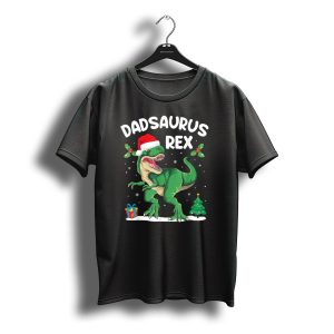Dadsaurus Rex Santa Hat Christmas Tree Snowflakes T-Shirt