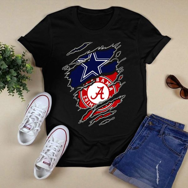 Dallas Cowboys Alabama Crimson Tide Fan Crossover T Shirt Style 1 Black 1