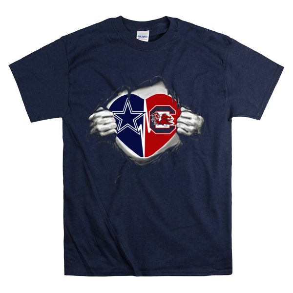 Dallas Cowboys South Carolina Gamecocks Heart Fusion T Shirt 1 Navy
