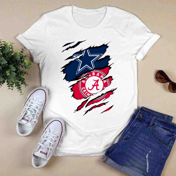 Dallas Cowboys Star And Alabama Crimson Tide Paw Rips T Shirt Style 1 0