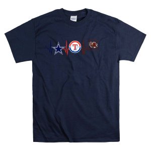 Dallas Cowboys Texas Rangers South Carolina Gamecocks Heartbeat T-Shirt