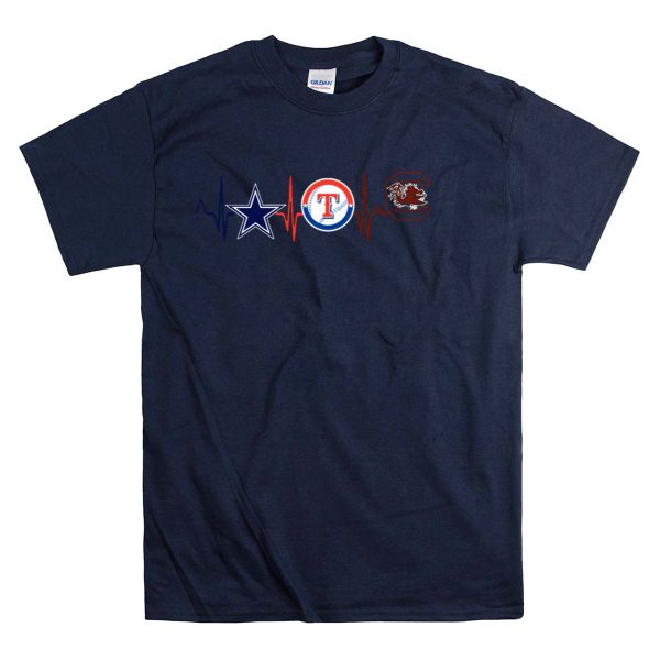 Dallas Cowboys Texas Rangers South Carolina Gamecocks Heartbeat T Shirt 1 Navy