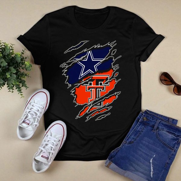 Dallas Cowboys Texas Tech Red Raiders Logo Fusion T Shirt Black 1
