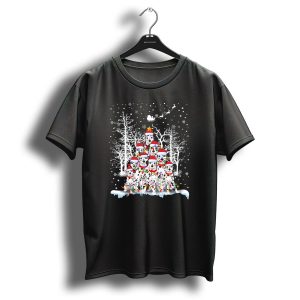 Dalmatian Christmas Tree With Santa Hats And Snowflakes T Shirt