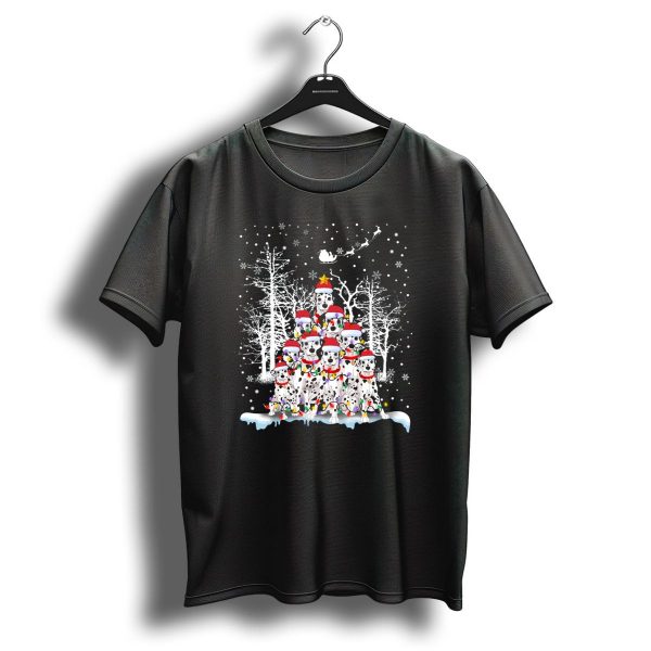 Dalmatian Christmas Tree With Santa Hats And Snowflakes T Shirt 1 t shirt 1