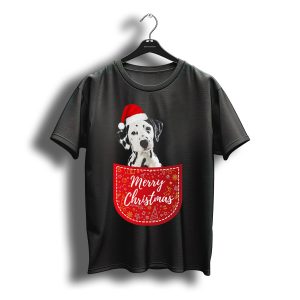 Dalmatian In Santa Hat With Merry Christmas Pocket T-Shirt
