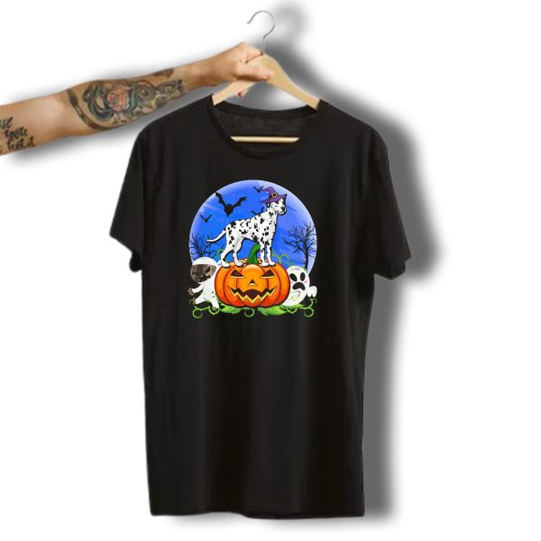 Dalmatian Pumpkin Halloween Mummy Ghost Moon Bats Trees T Shirt t shirt 1 1
