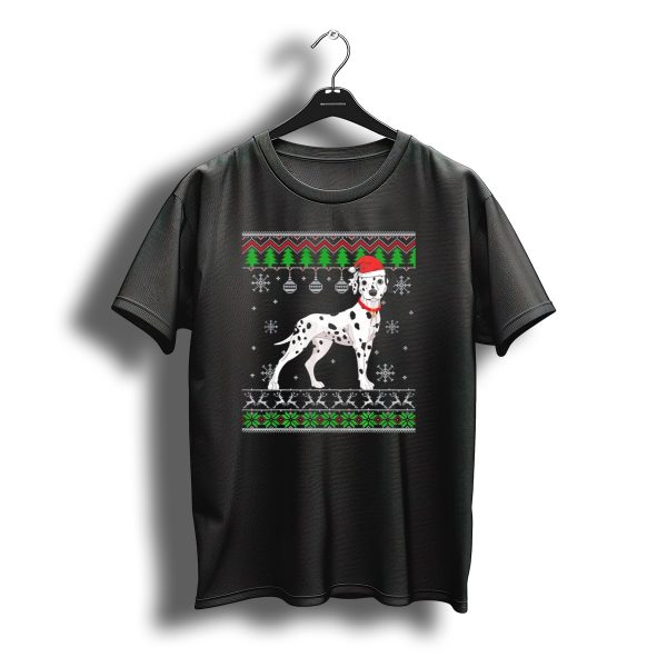Dalmatian Santa Hat Christmas Snowflakes Trees Reindeer T Shirt t shirt 1